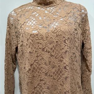 Bar III Mock Turtleneck Lace Top in Beige